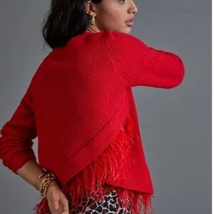Saylor Juneau Feather Trim Sweater Red Size XS